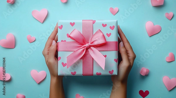 Fototapeta background of hands holding a gift with empty space for text