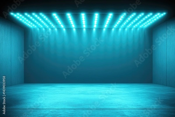 Fototapeta Empty stage lit with turquoise light
