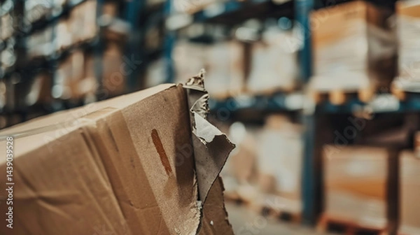 Obraz Torn shipping label on cardboard box symbolizing order cancellations, logistics problems, failed delivery and ecommerce return concept