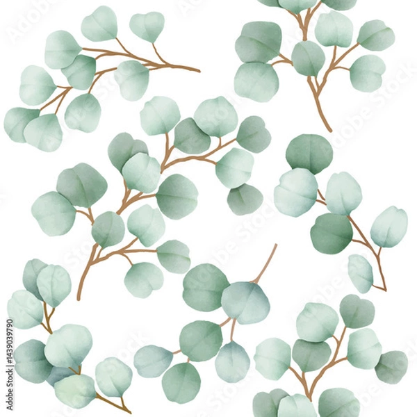 Fototapeta Eucalyptus Watercolor Seamless Pattern