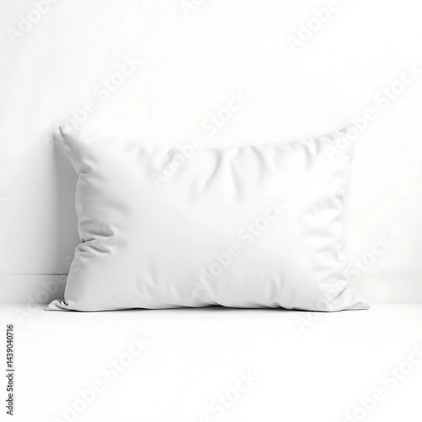 Fototapeta Plain pillow mockup leaning against a white wall, isolated and with shadows