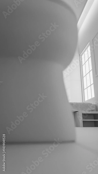 Fototapeta The warm minimalist bathroom with a large mirror and a window. The bathroom has a modern design with a grey tile floor and a grey sink. Premium photo 3d render.