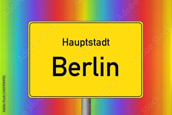 Obraz Capital Berlin sign on a rainbow-colored background