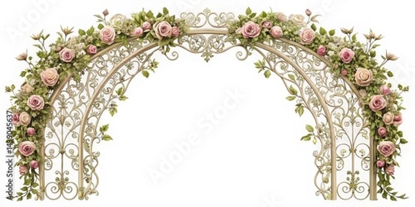 Fototapeta Delicate filigree letters and numbers intertwined with floral patterns, forming a majestic archway symbolizing eternal love