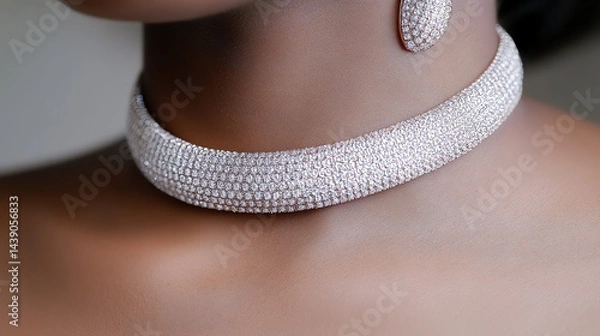 Fototapeta Wearing Diamond Choker and Earring Adding Sparkle to Elegant Style