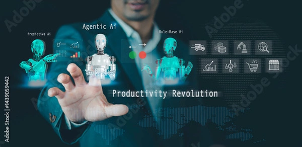 Obraz Productivity Revolution, Businessman using  Agentic AI tools analyzing data with innovative efficiency time management, fostering enhancing productivity, technology, and futuristic solutions