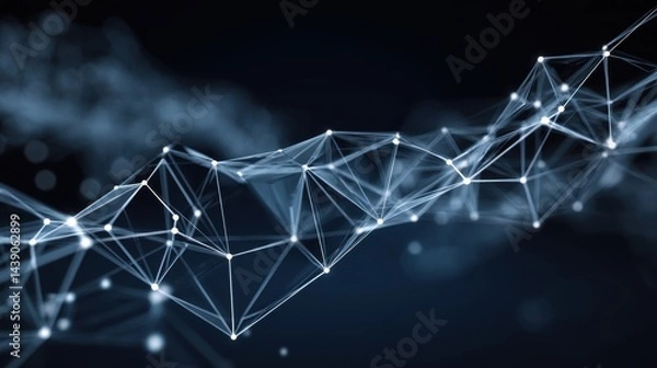 Fototapeta Abstract geometric lines and dots on a dark background illustrating connectivity, data flow, and digital technology composition in modern design