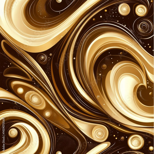 Fototapeta Elegant abstract pattern featuring swirling golden and brown tones, creating sense of movement and depth. This design evokes luxurious and dynamic atmosphere, perfect for various creative projects