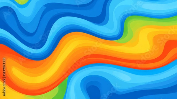 Fototapeta abstract background featuring flowing waves of blue, orange, yellow, and green colors, creating sense of movement and energy. This design evokes feelings of creativity and dynamism