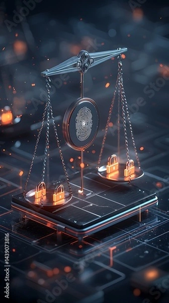 Fototapeta Digital justice scales, balancing security and privacy on a mobile device