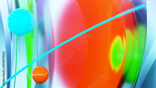 Fototapeta A colorful and playful abstract background with glowing shapes, perfect for brightening up your desktop or smartphone screen. 3D Render