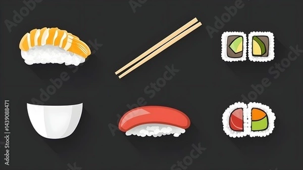 Fototapeta Sushi preparation process kitchen digital art minimalist overhead view culinary creativity