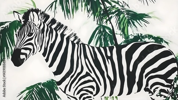 Fototapeta Cute zebra adventure in a tropical jungle anime style whimsical art playful environment