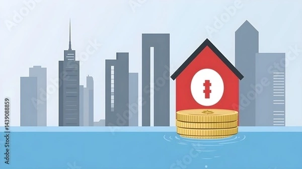 Fototapeta Property loans for zero interest financing in urban real estate flat design front view