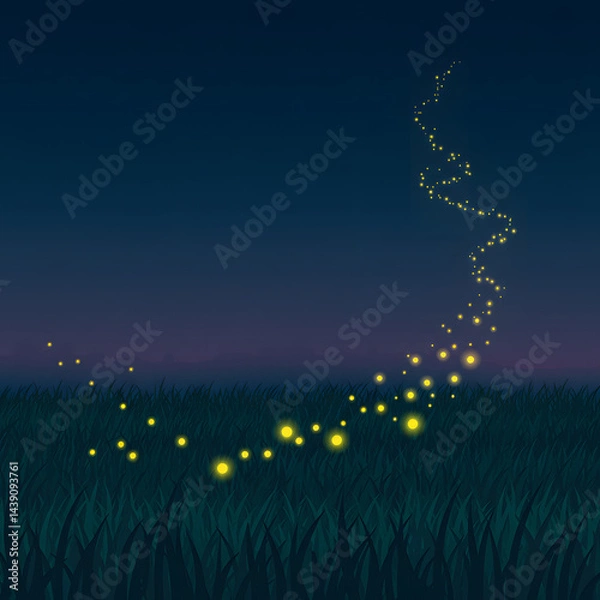 Obraz Fireflies dancing in the night grass for Ivan Kupala Day  