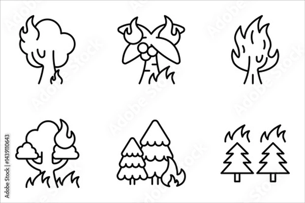 Fototapeta wildfire icons set in thin line style, forest fire icon set vector illustration on white background