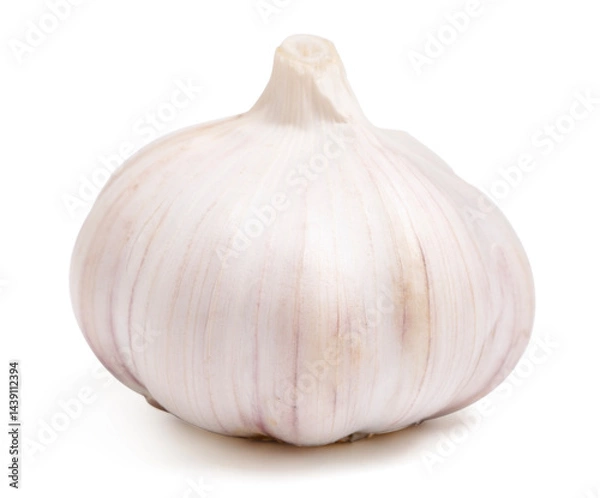 Obraz Front view fresh peeled garlic cloves, bulb with garlic slices isolated on white background