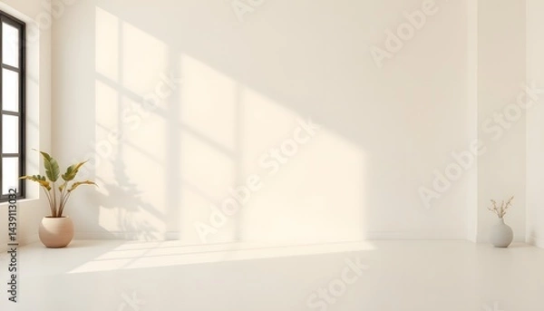 Fototapeta Soft cream colored minimalist background in a modern empty studio.