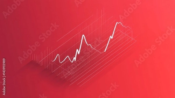 Fototapeta Rising Stock Market Graph, Red Background, Financial Growth, Data Visualization