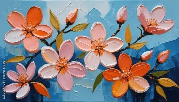 Fototapeta Depiction of blooming forms and leaves, with a backdrop of color.