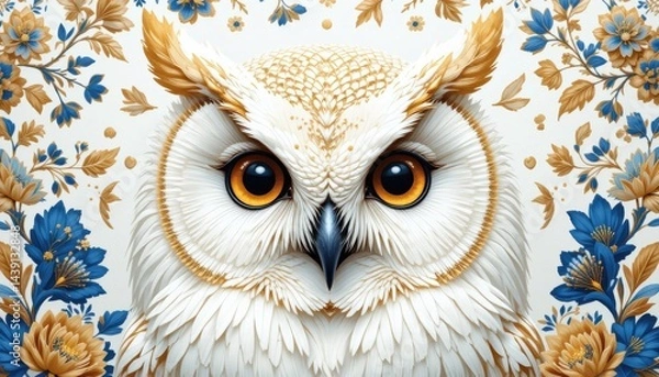 Fototapeta Close up of a bird on floral background.