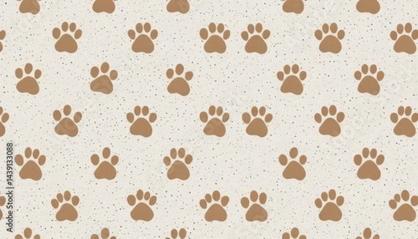 Fototapeta The image depicts a repeating pattern of small paws against a speckled background.