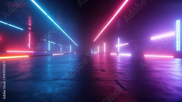 Fototapeta Neon corridor with vibrant colors