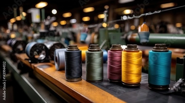 Fototapeta Colorful thread spools in textile workshop