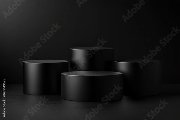 Obraz Contest Background. Black Pedestal Display Stand on Dark Abstract Scene Backdrop