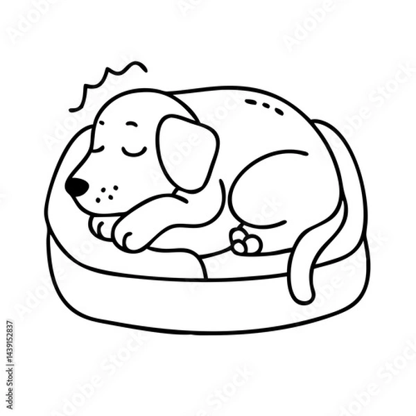 Fototapeta dog resting in a cozy bed icon, dog resting in a cozy bed line art - simple line art of dog resting in a cozy bed, perfect for dog resting in a cozy bed logos and icons