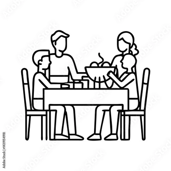 Fototapeta family dinner table icon, family dinner table line art - simple line art of family dinner table, perfect for family dinner table logos and icons