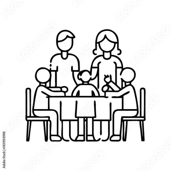Fototapeta family gathering at table icon, family gathering at table line art - simple line art of family gathering at table, perfect for family gathering at table logos and icons
