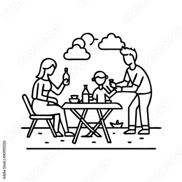 Fototapeta family picnic icon, family picnic line art - simple line art of family picnic, perfect for family picnic logos and icons