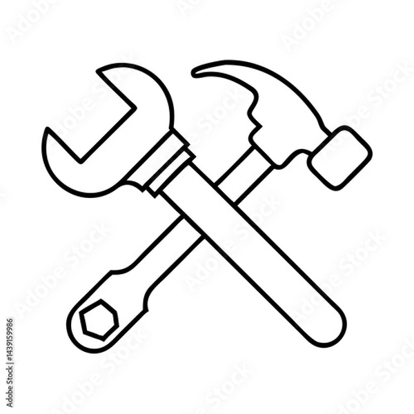 Obraz hammer and wrench crossed icon, hammer and wrench crossed line art - simple line art of hammer and wrench crossed, perfect for hammer and wrench crossed logos and icons