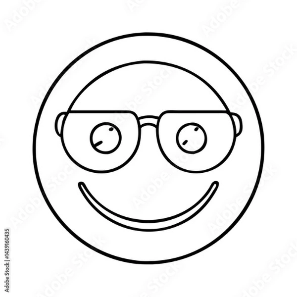 Fototapeta happy face emoji with glasses icon, happy face emoji with glasses line art - simple line art of happy face emoji with glasses, perfect for happy face emoji with glasses logos and icons