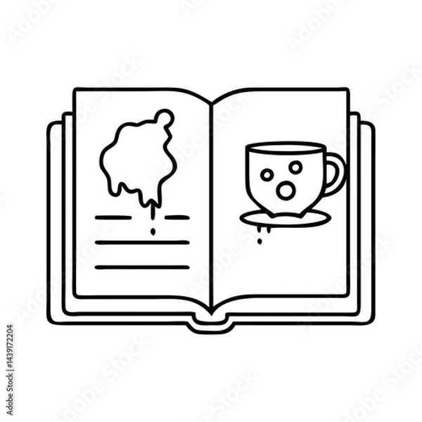 Fototapeta book with coffee stain icon, book with coffee stain line art - simple line art of book with coffee stain, perfect for book with coffee stain logos and icons