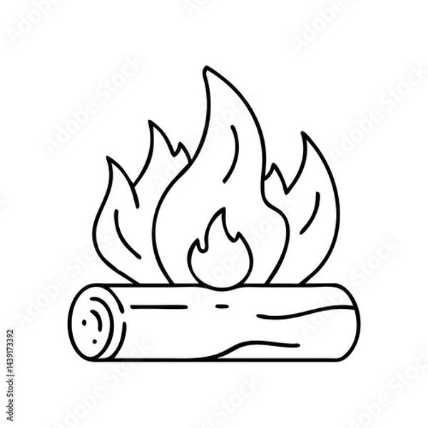 Fototapeta burning log icon, burning log line art - simple line art of burning log, perfect for burning log logos and icons