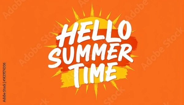 Fototapeta Hello Summer Time Bright Graphic Design with Sunburst Background  