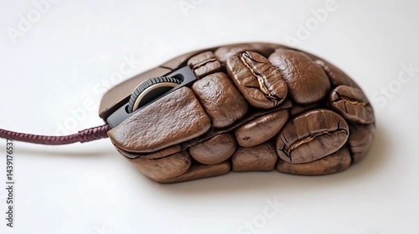 Fototapeta Creative computer mouse designed with roasted coffee beans on white background

