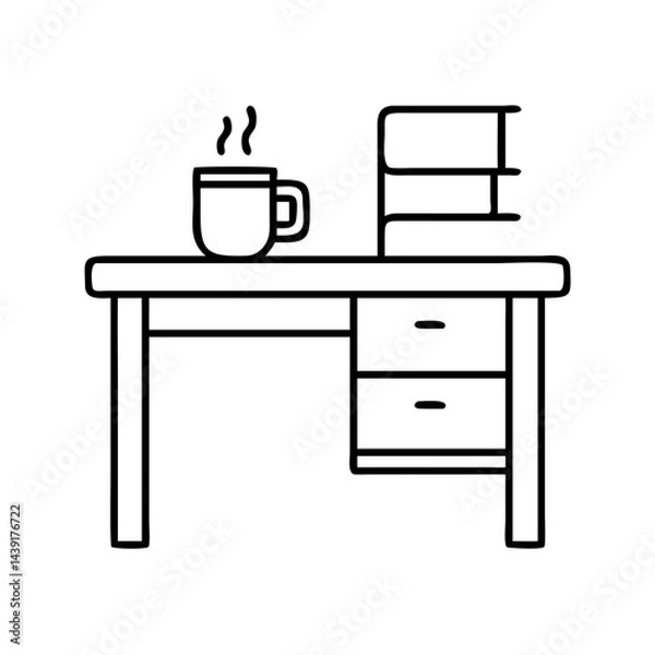 Fototapeta coffee mug on desk icon, coffee mug on desk line art - simple line art of coffee mug on desk, perfect for coffee mug on desk logos and icons