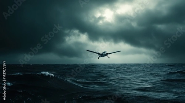 Fototapeta Small plane navigating turbulent waters during a severe storm.