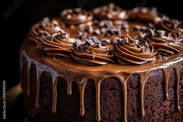 Obraz Decadent Chocolate Fudge Cake with Ganache Drizzle and Chocolate Shavings