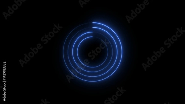 Obraz Futuristic circular loading illustration. Abstract medium purple neon light background. Laser neon lines move in a circle along a circular. on black background 4k illustration.

