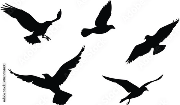 Obraz Birds Icon Silhouette Set for Creative Projects. Elegant Bird Silhouettes for Web and Print. Minimal Birds Icon Collection for Digital Use. Black Bird Silhouettes for Design and Branding