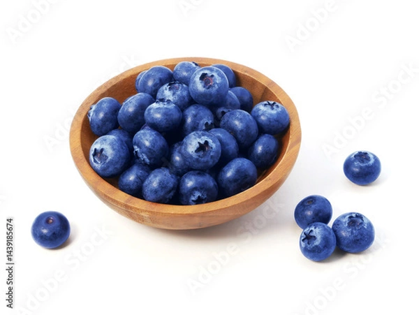 Obraz Blueberries in wooden bowl isolated on white background