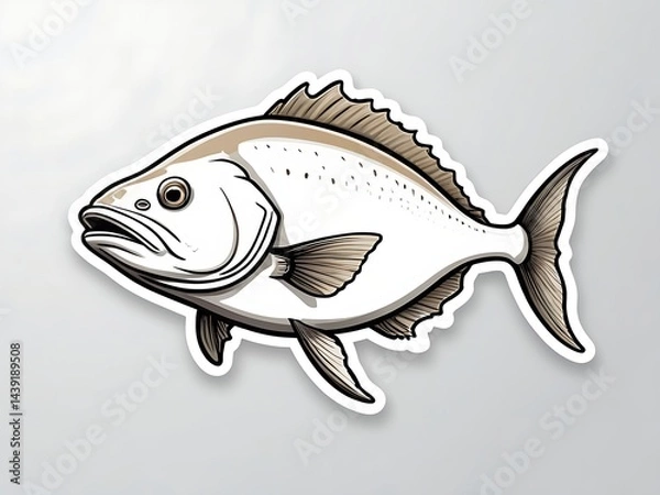 Fototapeta Sticker of a fish with a striking black and white background, emphasizing its shape and colors.