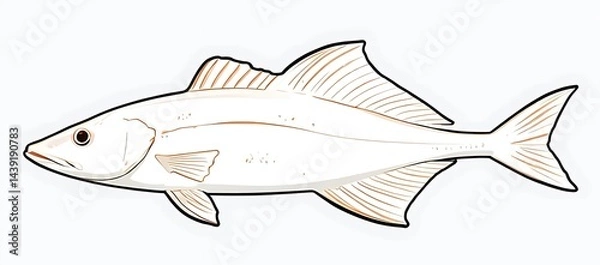 Fototapeta Sticker of a halibut fish with a striking black and white background, emphasizing its shape and colors.