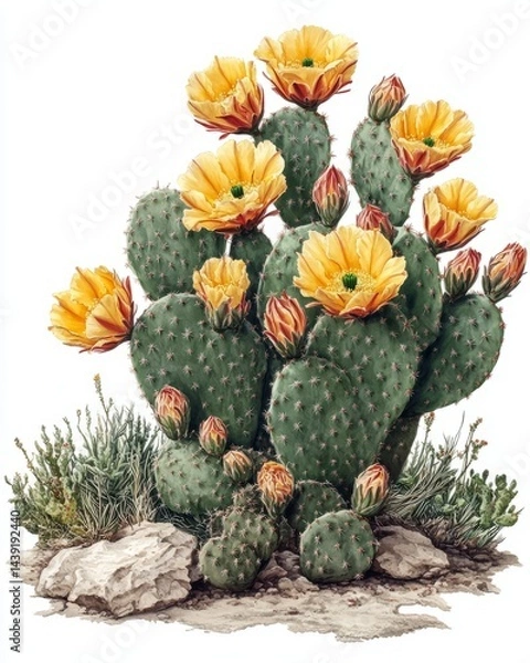 Fototapeta Realistic HDR cactus, isolated, detailed art.