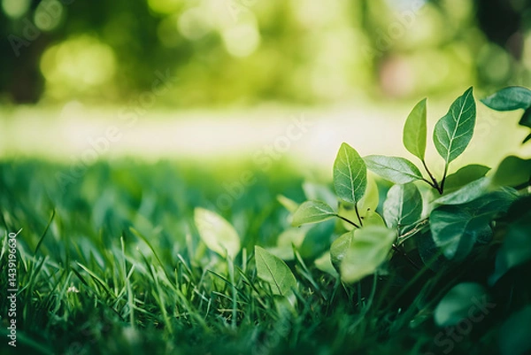 Fototapeta "Fresh Green Leaves with Sunlight in Spring Nature Background"