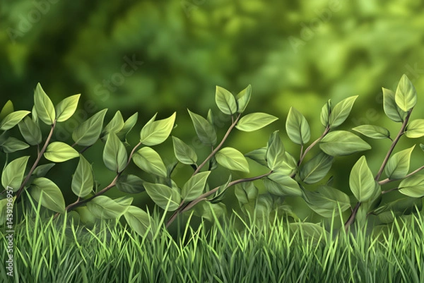 Fototapeta "Fresh Green Leaves with Sunlight in Spring Nature Background"